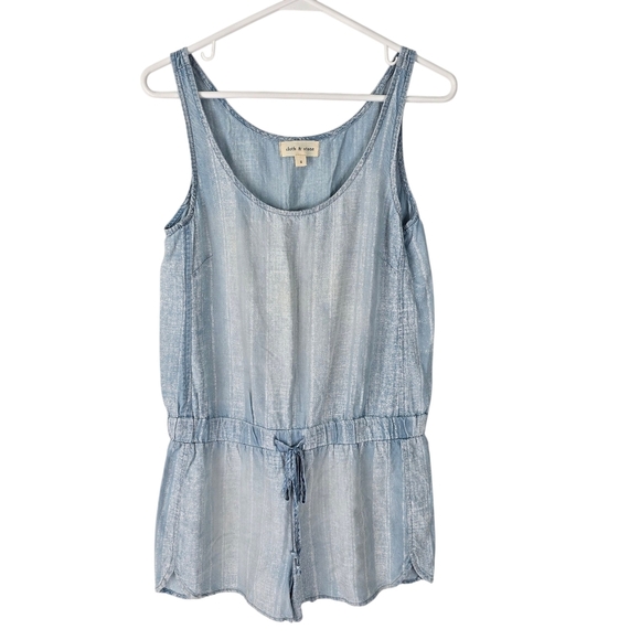 Cloth & Stone Chambray Denim Sleeveless Romper Tie Waist Size S Casual Festival - Picture 1 of 11